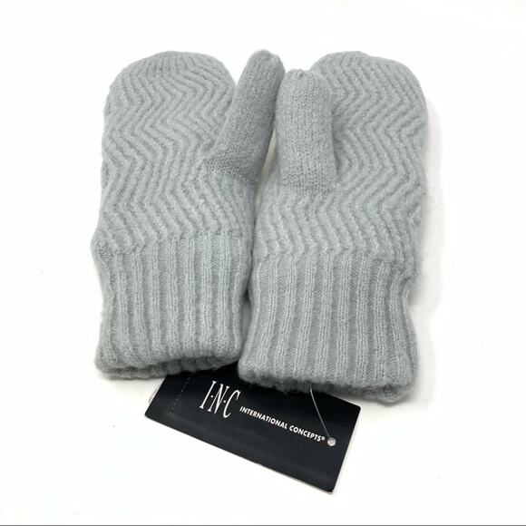 INC Chevron Light Grey Cozy Knit Fleece Lined Chenille Mittens One Size - Picture 4 of 4